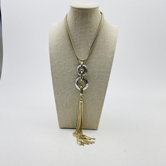 Mythologie Signed Snake Chain Medallion Necklace Mirrored Acrylic Circles Gold - Picture 9 of 9